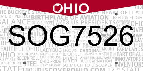 SOG7526 Ohio License Plate