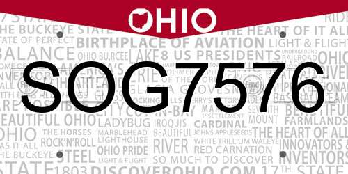 SOG7576 Ohio License Plate