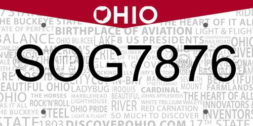 SOG7876 Ohio License Plate