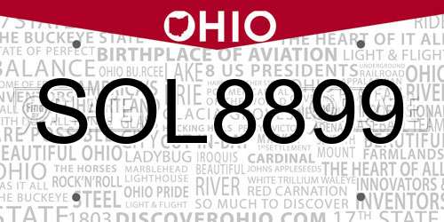 SOL8899 Ohio License Plate