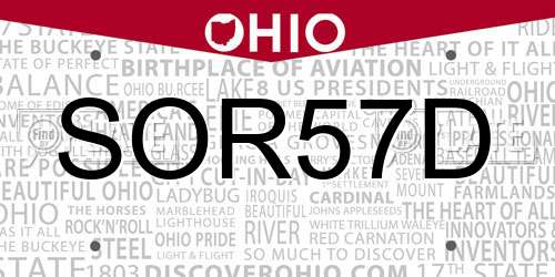 SOR57D Ohio License Plate