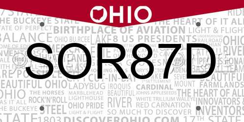 SOR87D Ohio License Plate