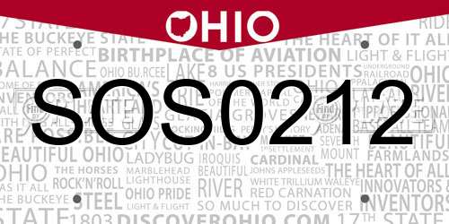 SOS0212 Ohio License Plate