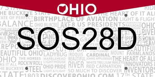 SOS28D Ohio License Plate