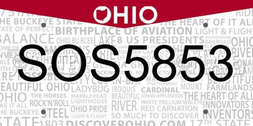 SOS5853 Ohio License Plate