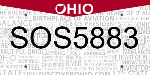 SOS5883 Ohio License Plate