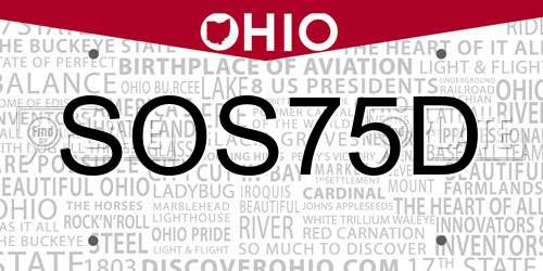 SOS75D Ohio License Plate