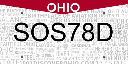 SOS78D Ohio License Plate