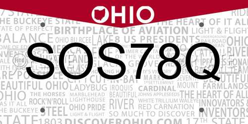 SOS78Q Ohio License Plate