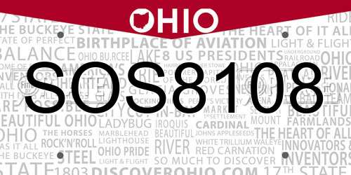 SOS8108 Ohio License Plate