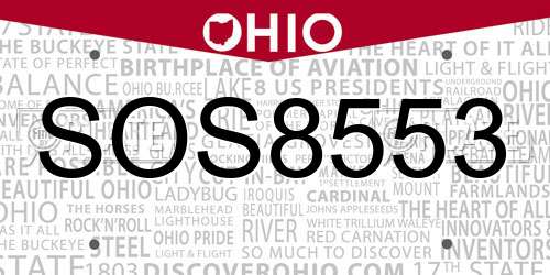 SOS8553 Ohio License Plate