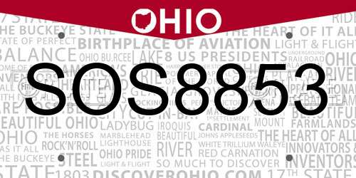 SOS8853 Ohio License Plate