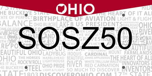 SOSZ50 Ohio License Plate