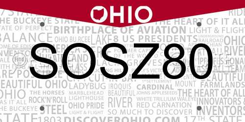 SOSZ80 Ohio License Plate