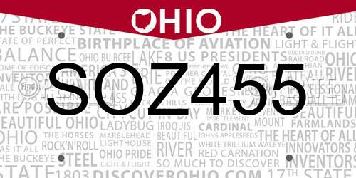 SOZ455 Ohio License Plate