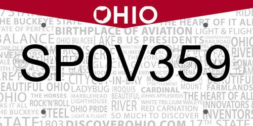 SP0V359 Ohio License Plate