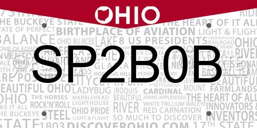 SP2B0B Ohio License Plate