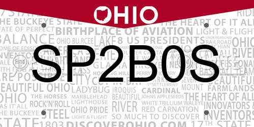 SP2B0S Ohio License Plate