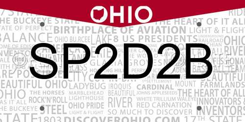 SP2D2B Ohio License Plate