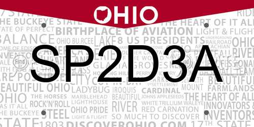 SP2D3A Ohio License Plate