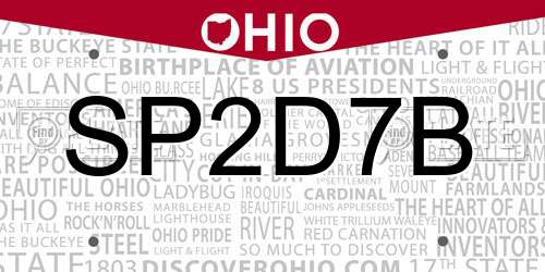 SP2D7B Ohio License Plate