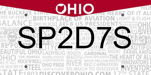 SP2D7S Ohio License Plate