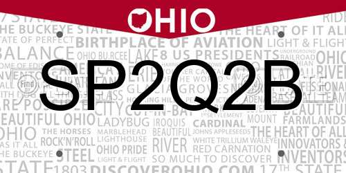 SP2Q2B Ohio License Plate