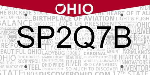 SP2Q7B Ohio License Plate