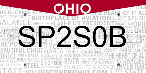 SP2S0B Ohio License Plate