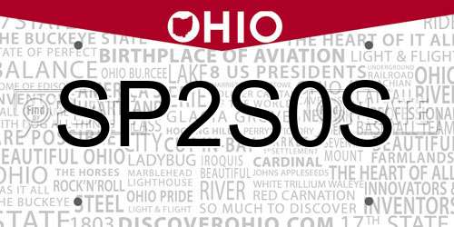 SP2S0S Ohio License Plate