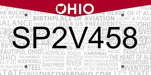 SP2V458 Ohio License Plate