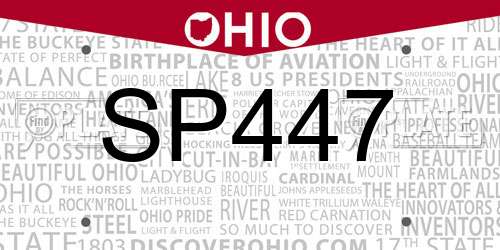 SP447 Ohio License Plate