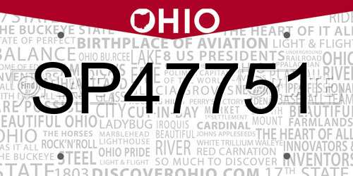 SP47751 Ohio License Plate
