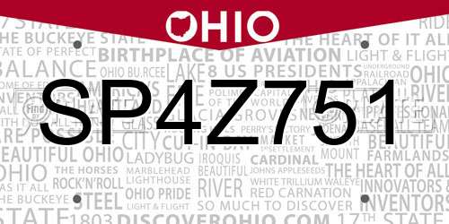 SP4Z751 Ohio License Plate