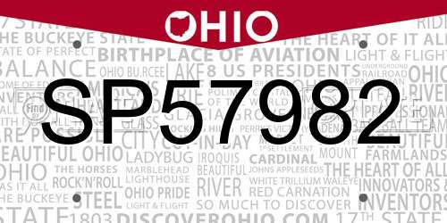 SP57982 Ohio License Plate