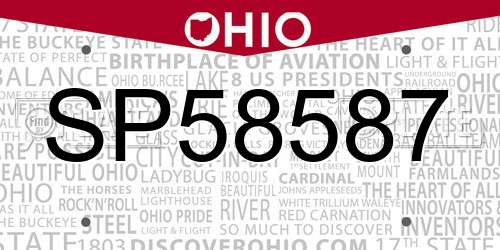 SP58587 Ohio License Plate