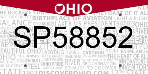 SP58852 Ohio License Plate