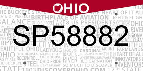 SP58882 Ohio License Plate