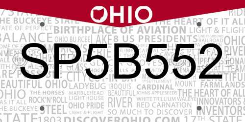 SP5B552 Ohio License Plate