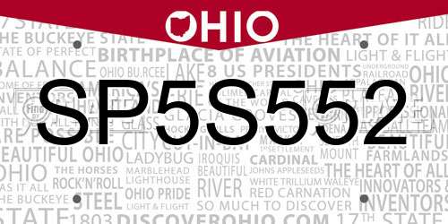 SP5S552 Ohio License Plate