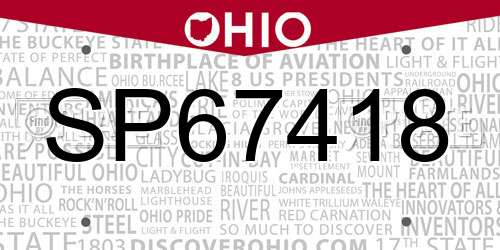 SP67418 Ohio License Plate