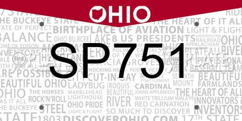 SP751 Ohio License Plate