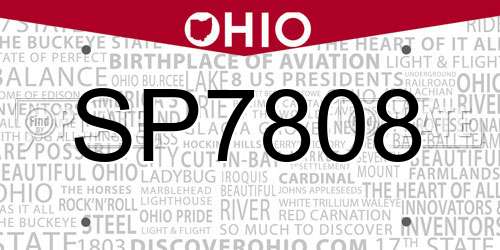 SP7808 Ohio License Plate