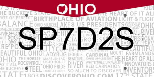 SP7D2S Ohio License Plate