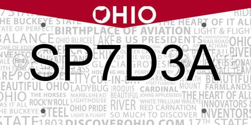 SP7D3A Ohio License Plate