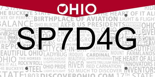 SP7D4G Ohio License Plate