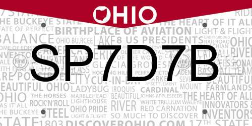 SP7D7B Ohio License Plate