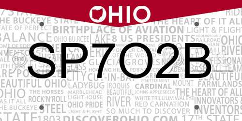 SP7O2B Ohio License Plate