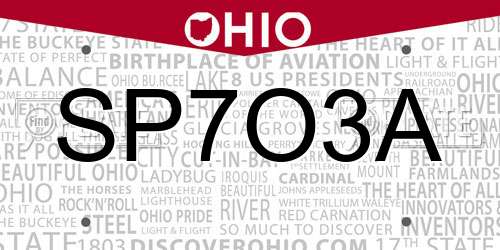 SP7O3A Ohio License Plate