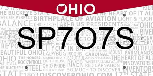 SP7O7S Ohio License Plate